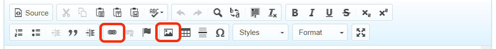 the link and image buttons in the html editor