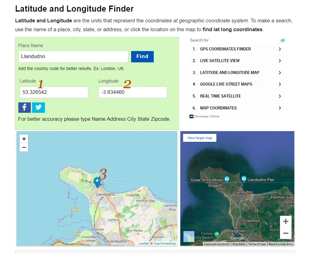 screenshot of new Latlong.net page